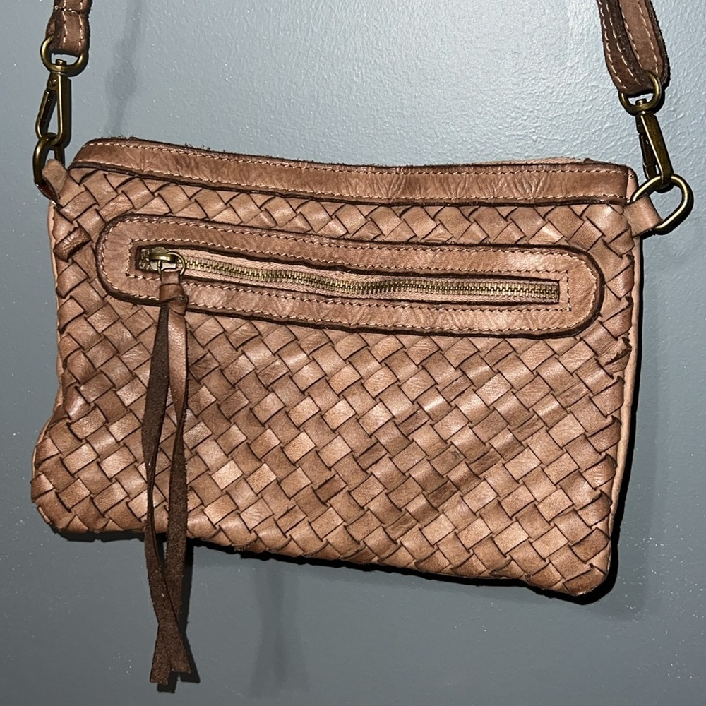 Vintage genuine leather Italian braided crossbody adjustable & removable straps
